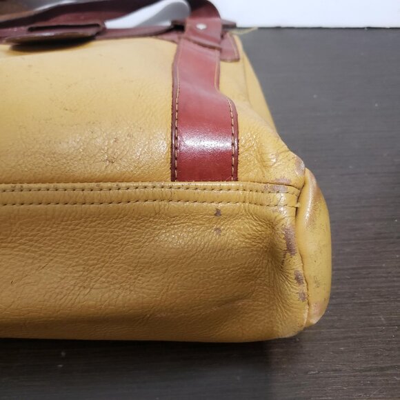 Vtg Eberle Yellow Dark Red Leather Shoulder Bag - Picture 14 of 16